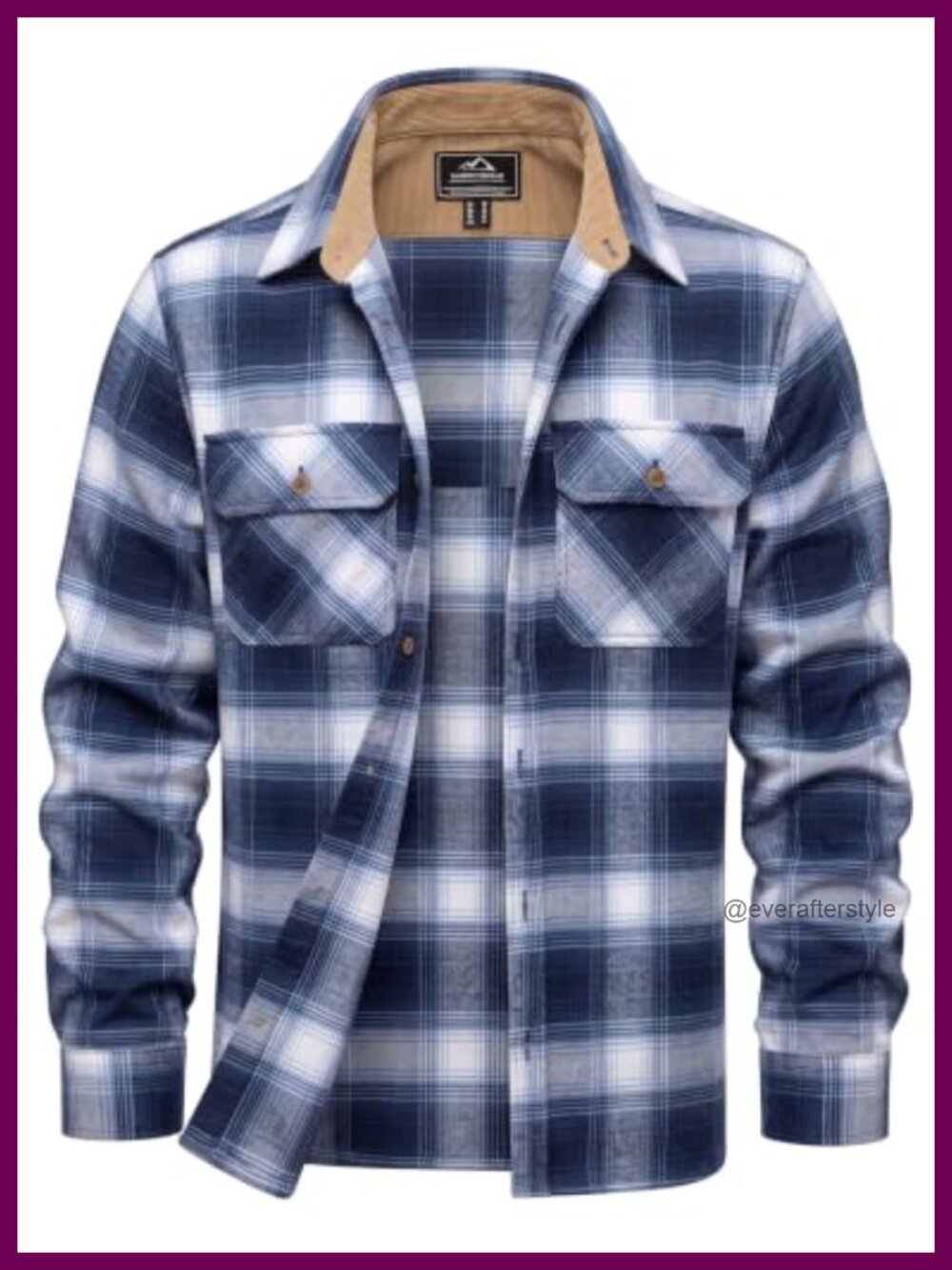 Mens Long Sleeve Button Down Plaid Flannel Shirt Jacket with Flap Pocket